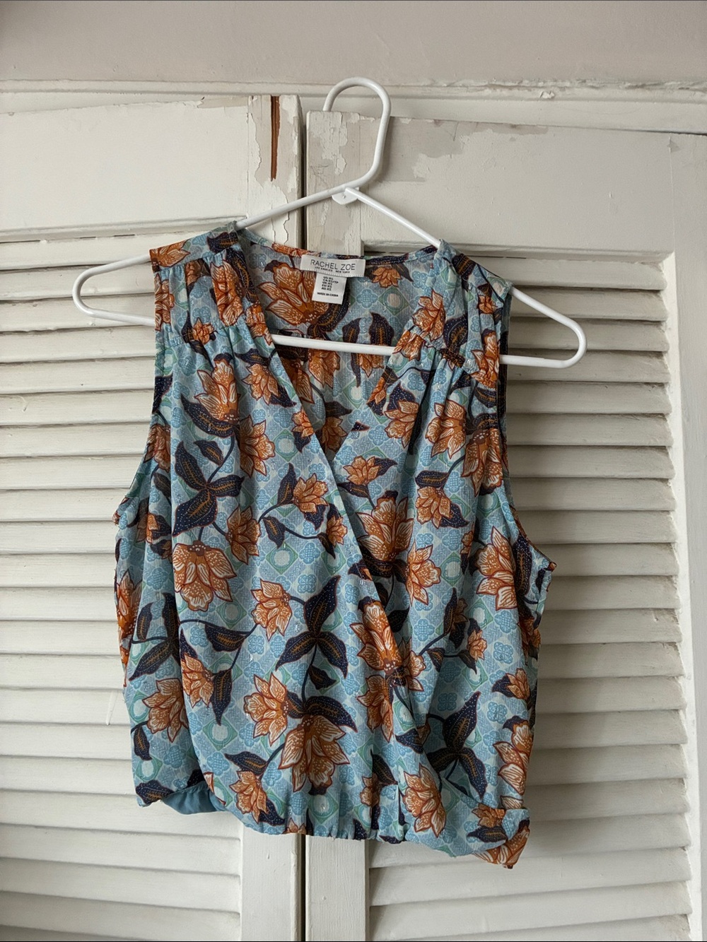 Rachel Zoe Floral Wrap Blouse in Blue and Brown